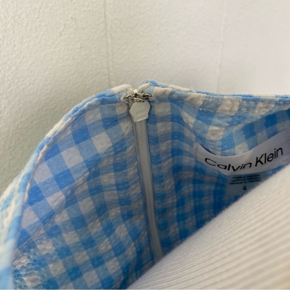 Calvin Kleins sleeveless dress with side pleated ruffle Sz 4 Blue White Gingham - Picture 15 of 15